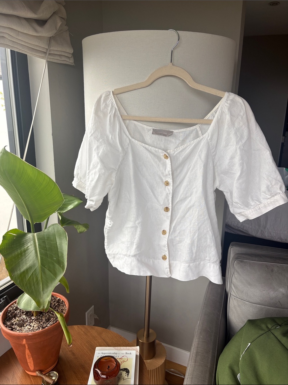 Everlane White Button-Front Puff Sleeve Women's Top